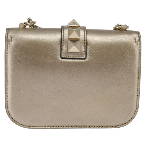 VALENTINO Chain Shoulder Bag Leather Gold Auth bs29454