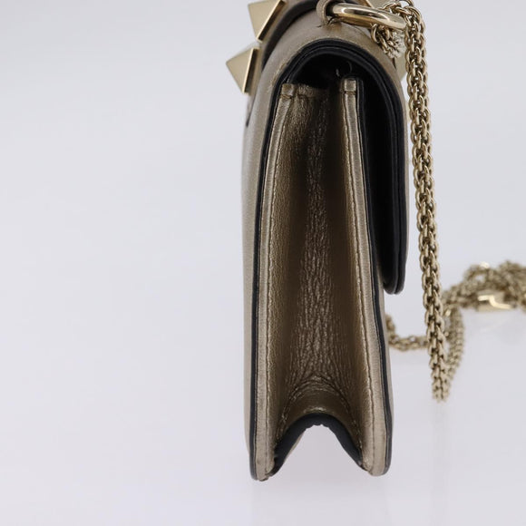 VALENTINO Chain Shoulder Bag Leather Gold Auth bs29454
