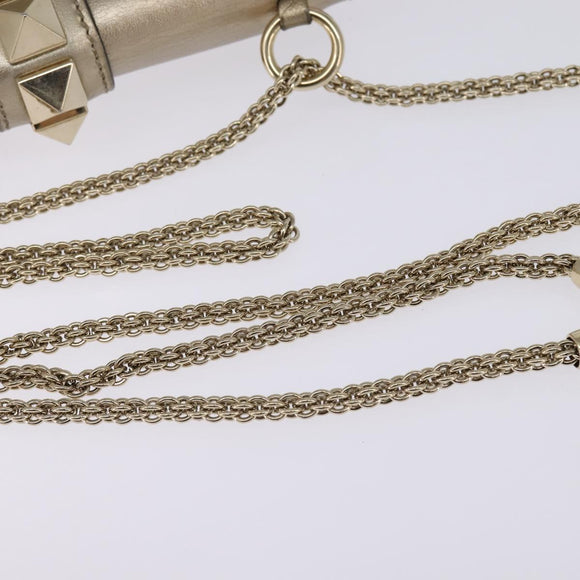 VALENTINO Chain Shoulder Bag Leather Gold Auth bs29454