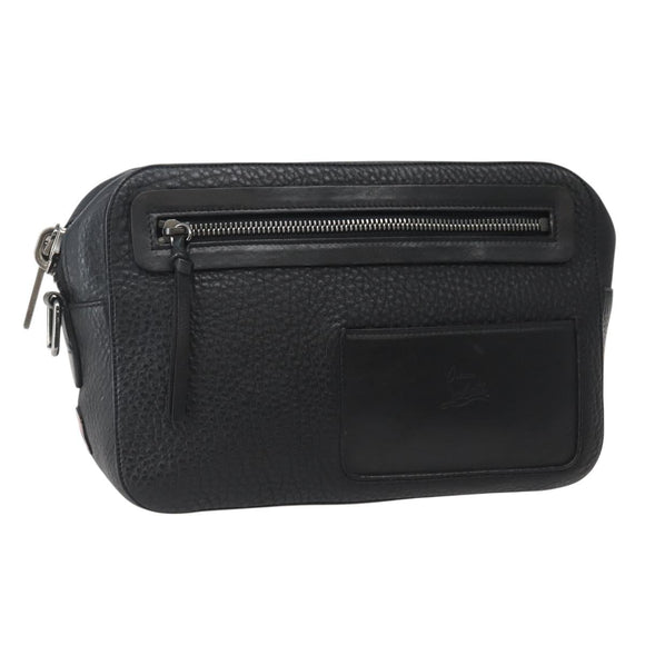 Christian Louboutin Clutch Bag Leather Black Silver Auth bs29456