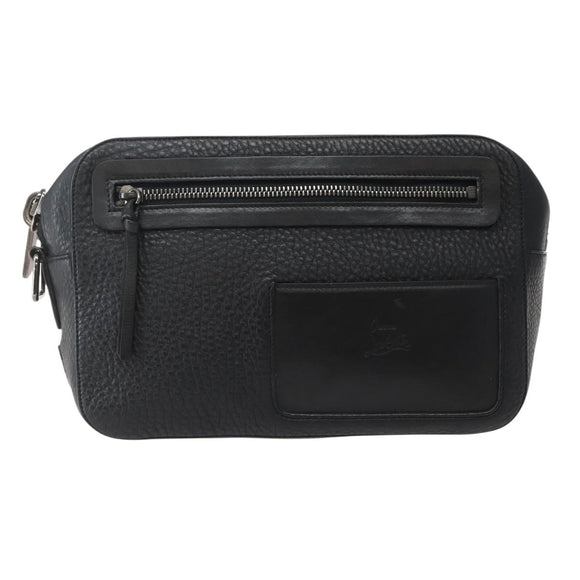 Christian Louboutin Clutch Bag Leather Black Silver Auth bs29456