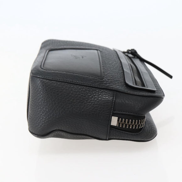 Christian Louboutin Clutch Bag Leather Black Silver Auth bs29456