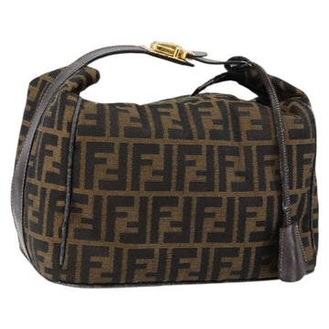 FENDI Zucca Canvas Vanity Hand Bag Black Brown Auth bs29458