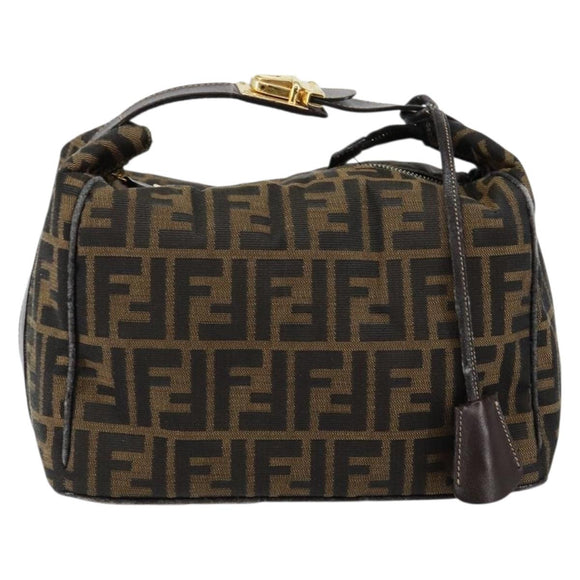 FENDI Zucca Canvas Vanity Hand Bag Black Brown Auth bs29458