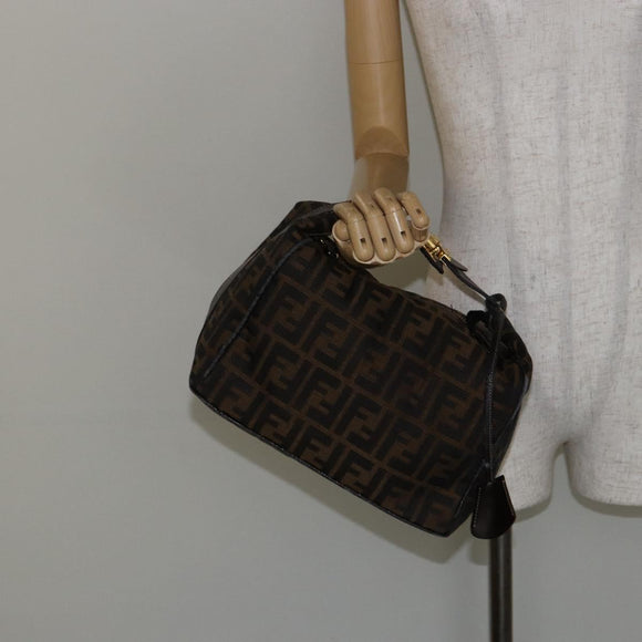 FENDI Zucca Canvas Vanity Hand Bag Black Brown Auth bs29458