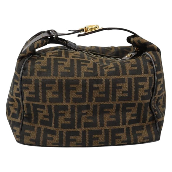 FENDI Zucca Canvas Vanity Hand Bag Black Brown Auth bs29458