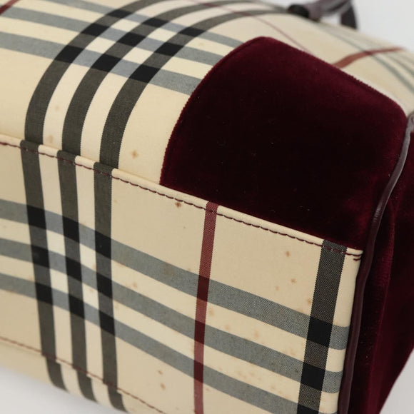 BURBERRY Nova Check Hand Bag Canvas Beige Silver Auth bs29464