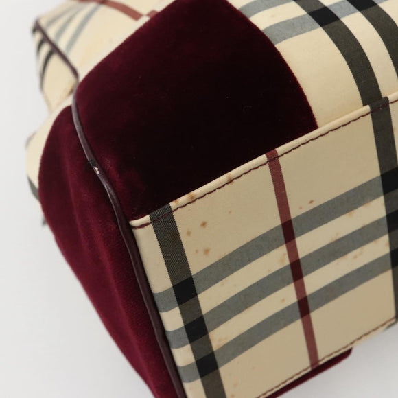 BURBERRY Nova Check Hand Bag Canvas Beige Silver Auth bs29464