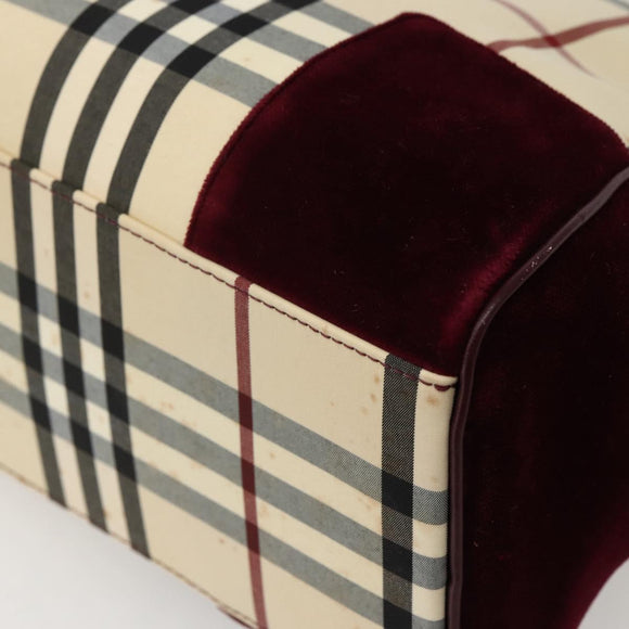 BURBERRY Nova Check Hand Bag Canvas Beige Silver Auth bs29464