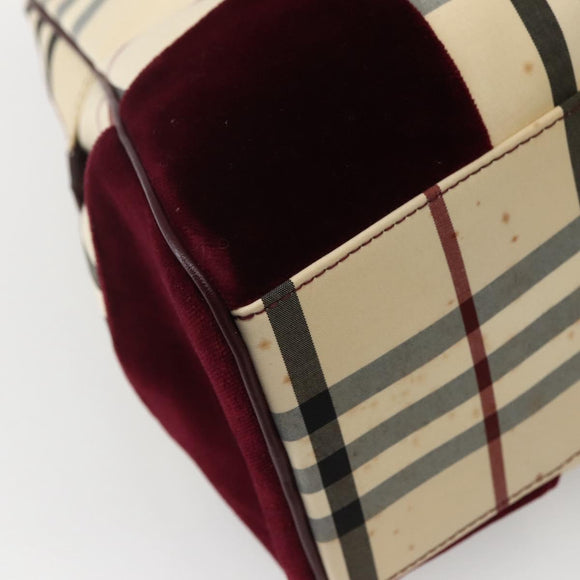 BURBERRY Nova Check Hand Bag Canvas Beige Silver Auth bs29464