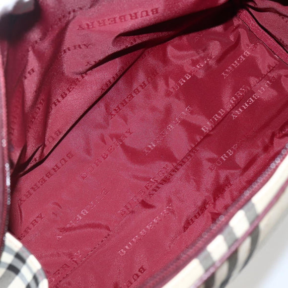 BURBERRY Nova Check Hand Bag Canvas Beige Silver Auth bs29464