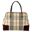 BURBERRY Nova Check Hand Bag Canvas Beige Silver Auth bs29464-2