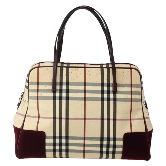 BURBERRY Nova Check Hand Bag Canvas Beige Silver Auth bs29464