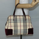 BURBERRY Nova Check Hand Bag Canvas Beige Silver Auth bs29464-21