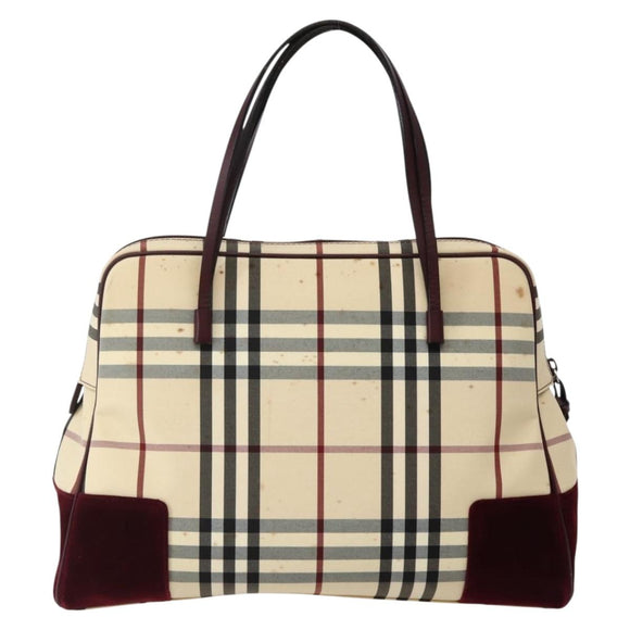 BURBERRY Nova Check Hand Bag Canvas Beige Silver Auth bs29464