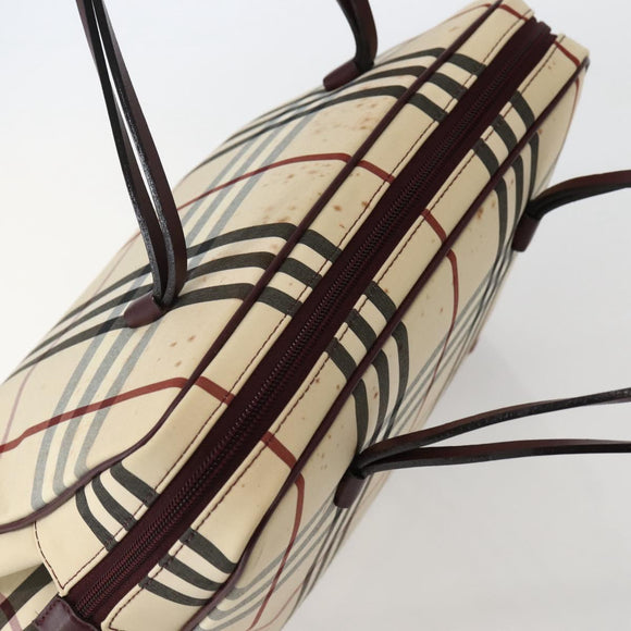 BURBERRY Nova Check Hand Bag Canvas Beige Silver Auth bs29464