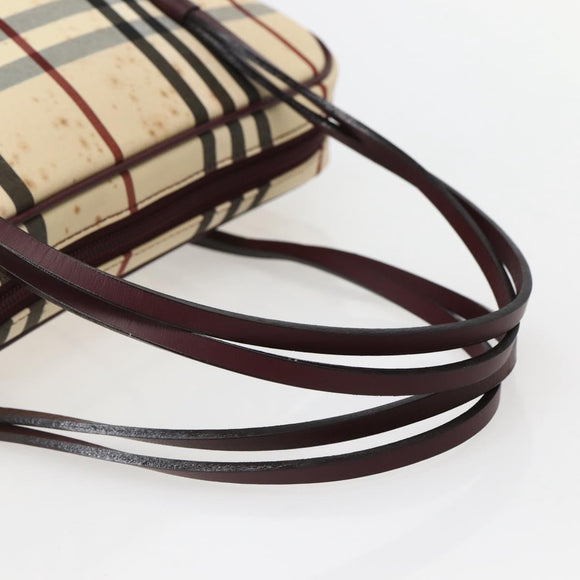 BURBERRY Nova Check Hand Bag Canvas Beige Silver Auth bs29464