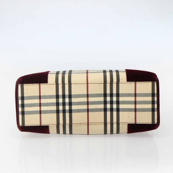 BURBERRY Nova Check Hand Bag Canvas Beige Silver Auth bs29464