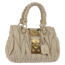 Miu Miu Matelasse Hand Bag Leather Beige Gold Auth bs29465-1