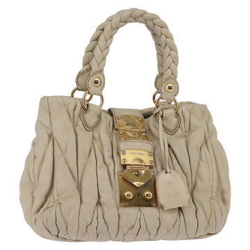 Miu Miu Matelasse Hand Bag Leather Beige Gold Auth bs29465
