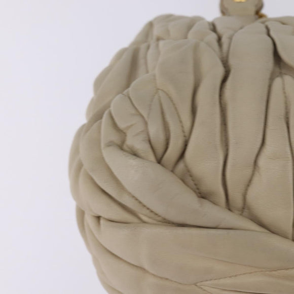 Miu Miu Matelasse Hand Bag Leather Beige Gold Auth bs29465