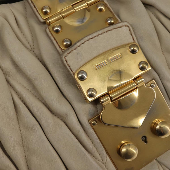 Miu Miu Matelasse Hand Bag Leather Beige Gold Auth bs29465