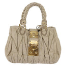 Miu Miu Matelasse Hand Bag Leather Beige Gold Auth bs29465-13