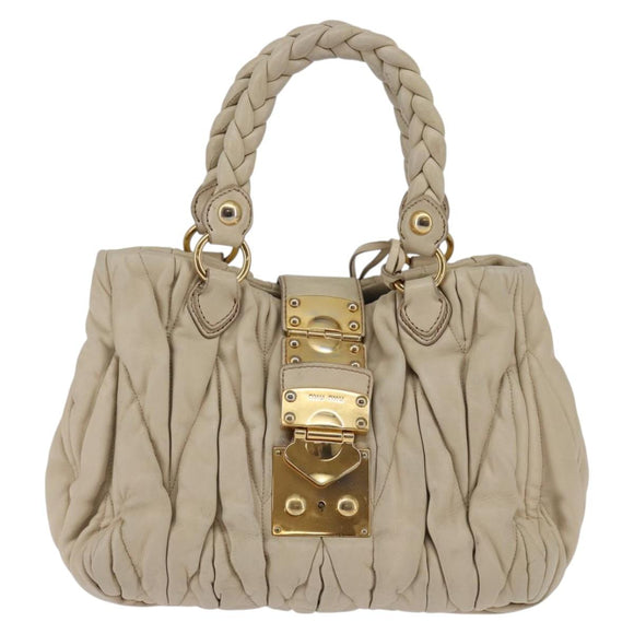 Miu Miu Matelasse Hand Bag Leather Beige Gold Auth bs29465
