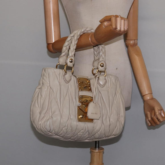 Miu Miu Matelasse Hand Bag Leather Beige Gold Auth bs29465
