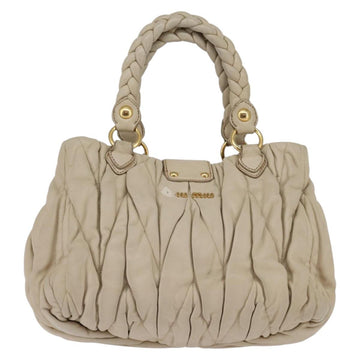 Miu Miu Matelasse Hand Bag Leather Beige Gold Auth bs29465 - 0