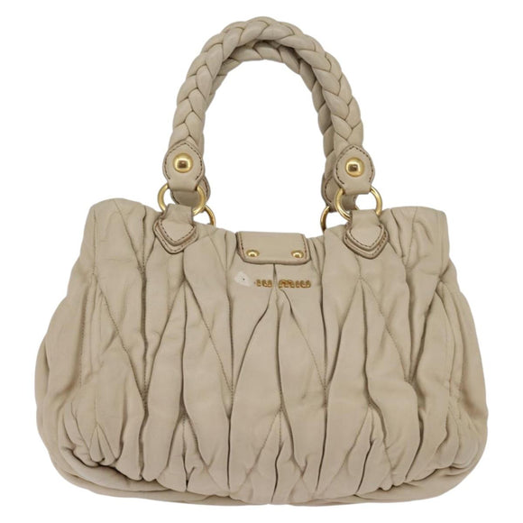 Miu Miu Matelasse Hand Bag Leather Beige Gold Auth bs29465