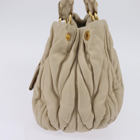 Miu Miu Matelasse Hand Bag Leather Beige Gold Auth bs29465