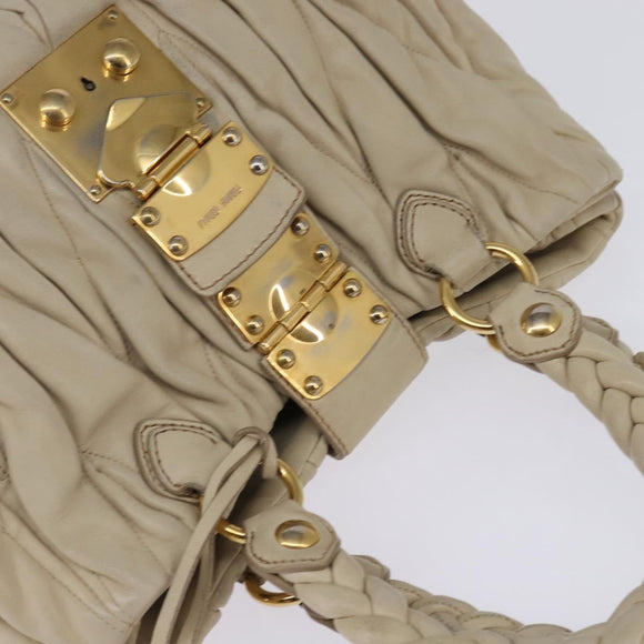 Miu Miu Matelasse Hand Bag Leather Beige Gold Auth bs29465
