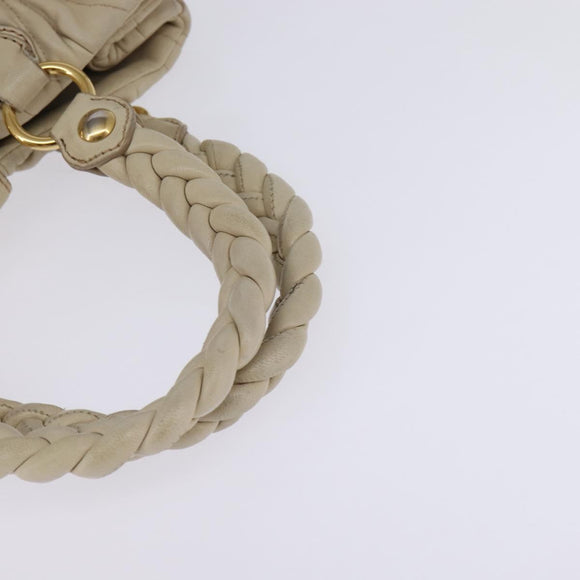 Miu Miu Matelasse Hand Bag Leather Beige Gold Auth bs29465