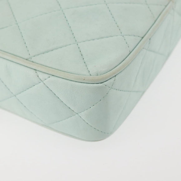CHANEL Matelasse Chain Shoulder Bag Lamb Skin Light Blue Gold CC Auth bs29467