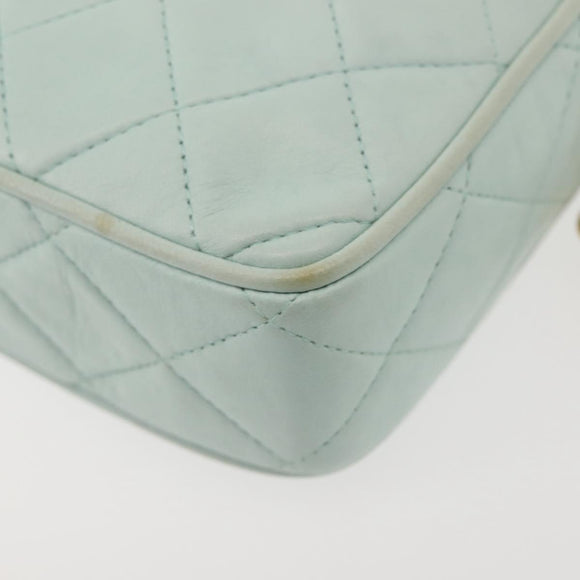 CHANEL Matelasse Chain Shoulder Bag Lamb Skin Light Blue Gold CC Auth bs29467
