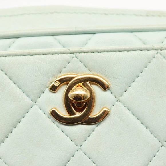CHANEL Matelasse Chain Shoulder Bag Lamb Skin Light Blue Gold CC Auth bs29467