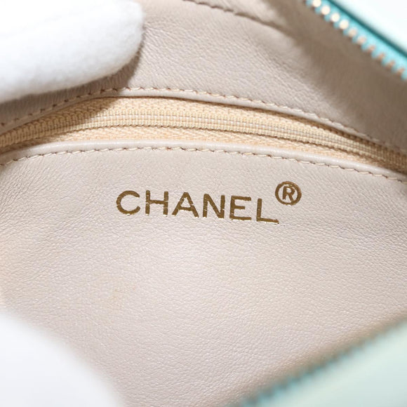 CHANEL Matelasse Chain Shoulder Bag Lamb Skin Light Blue Gold CC Auth bs29467