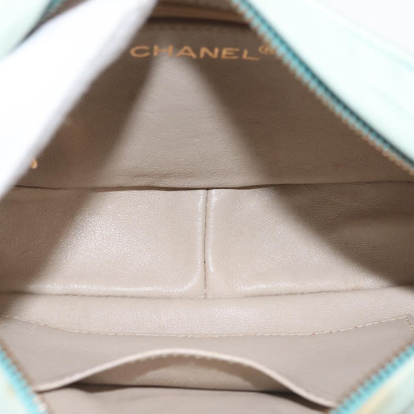 CHANEL Matelasse Chain Shoulder Bag Lamb Skin Light Blue Gold CC Auth bs29467