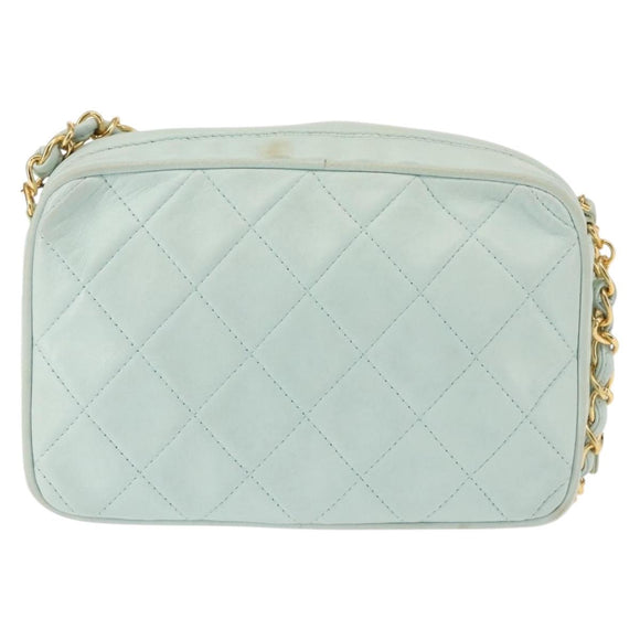 CHANEL Matelasse Chain Shoulder Bag Lamb Skin Light Blue Gold CC Auth bs29467