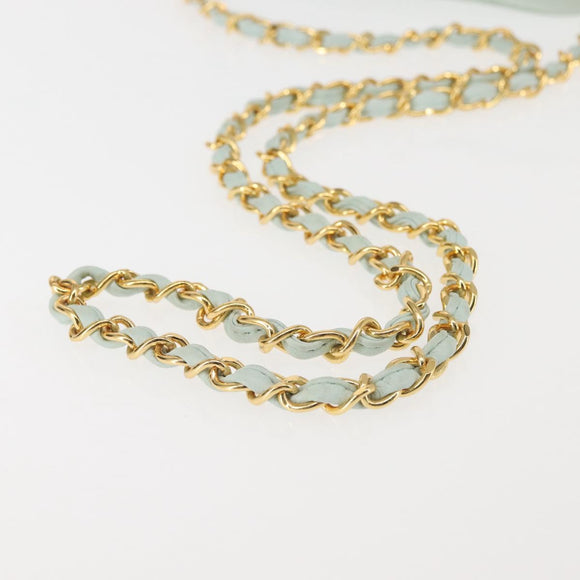 CHANEL Matelasse Chain Shoulder Bag Lamb Skin Light Blue Gold CC Auth bs29467