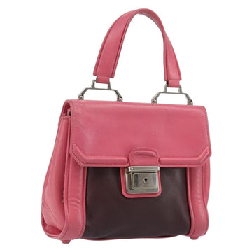 Miu Miu Hand Bag Leather 2way Pink Brown Silver Auth bs29468