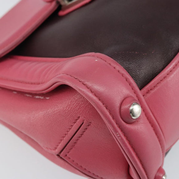 Miu Miu Hand Bag Leather 2way Pink Brown Silver Auth bs29468