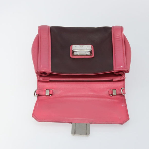 Miu Miu Hand Bag Leather 2way Pink Brown Silver Auth bs29468
