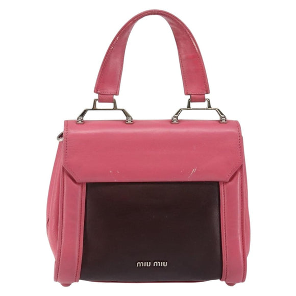 Miu Miu Hand Bag Leather 2way Pink Brown Silver Auth bs29468