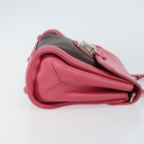 Miu Miu Hand Bag Leather 2way Pink Brown Silver Auth bs29468