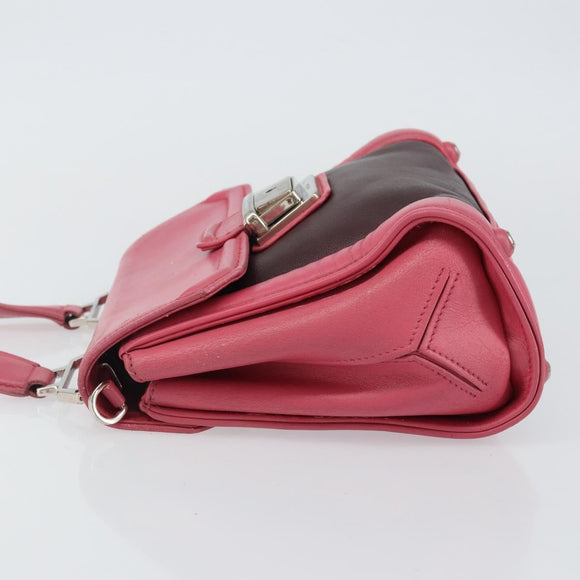Miu Miu Hand Bag Leather 2way Pink Brown Silver Auth bs29468
