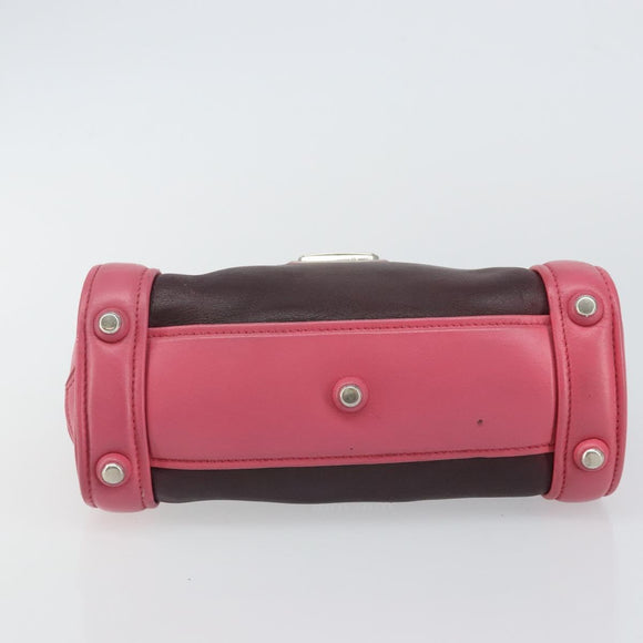 Miu Miu Hand Bag Leather 2way Pink Brown Silver Auth bs29468