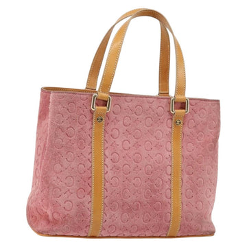 CELINE C Macadam Canvas Hand Bag Suede Pink Gold Auth bs29469