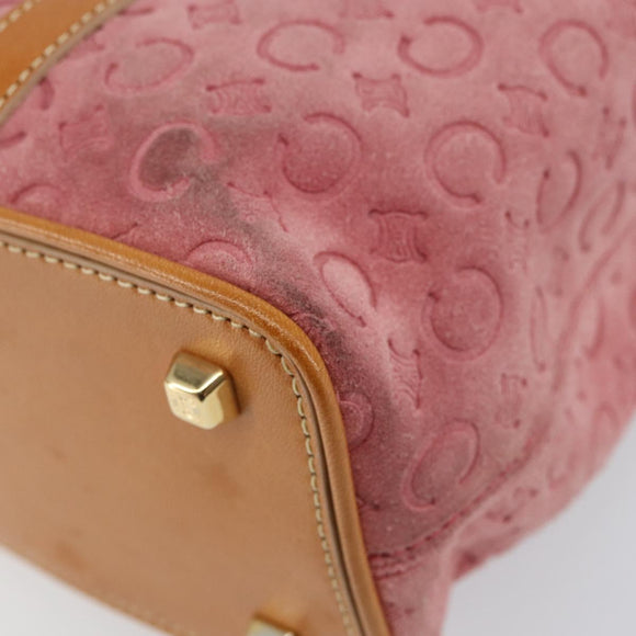 CELINE C Macadam Canvas Handtas Suede Roze Goud Auth bs29469